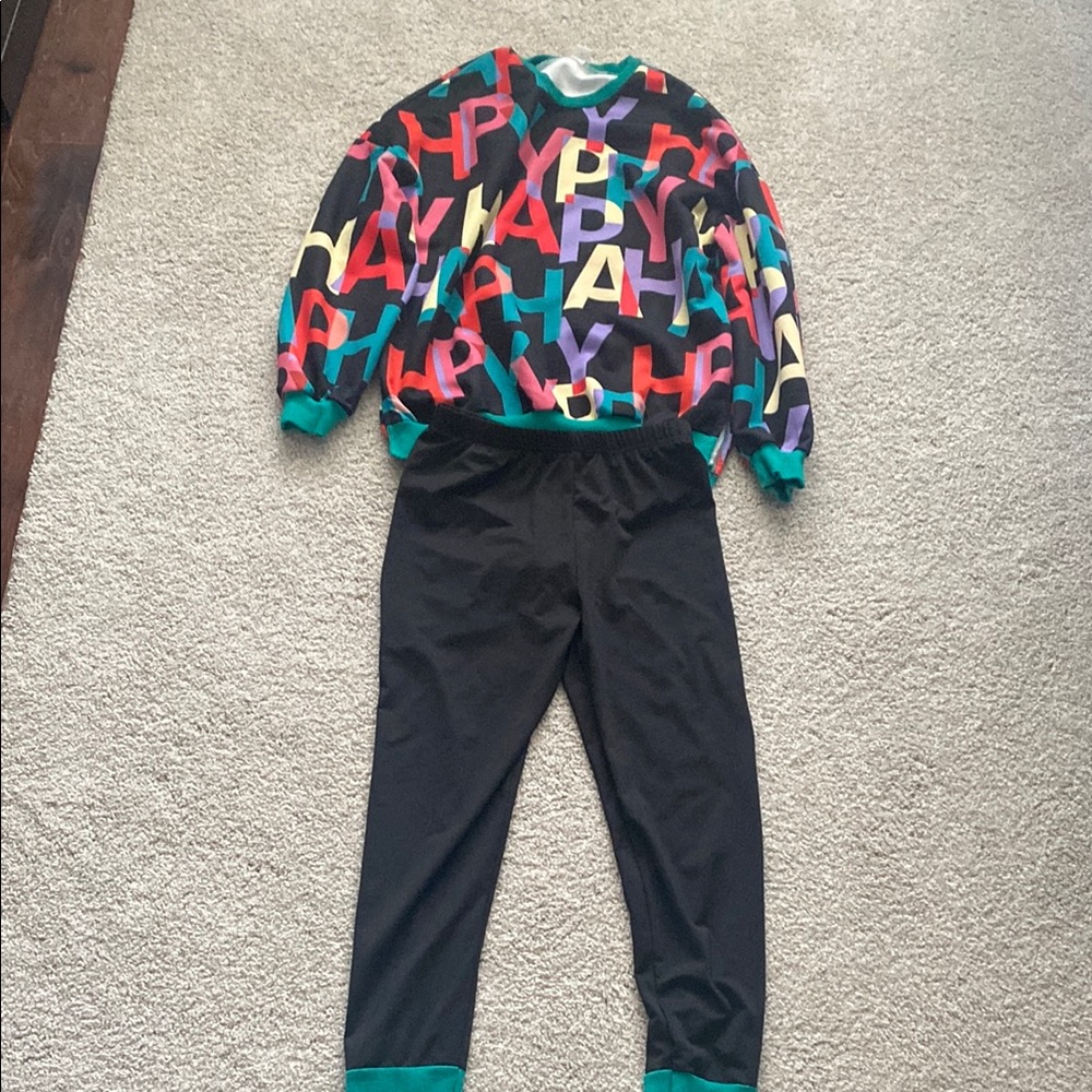 Colorful Graphic Sweatshirt and Black Pants Set